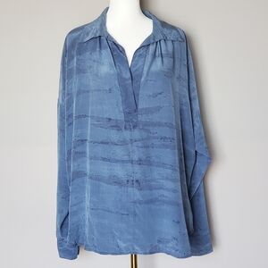 Gypsy 05 100% Silk Boho Tie Dye Tunic Top Blue Oversized Lagenlook Size Small